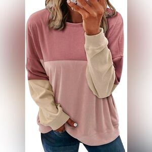 Color Block Ribbed Oversized Corduroy-Feel Pullover - Small